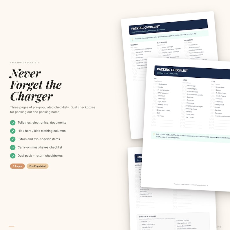Vacation Planner Printable | Travel Itinerary, Budget, Packing List (Digital Download) image 5