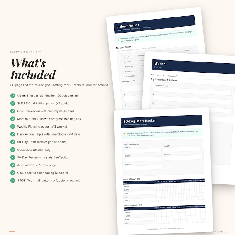 90-Day Goal Setting Workbook | SMART Planner, Habit Tracker (PDF Download) image 2