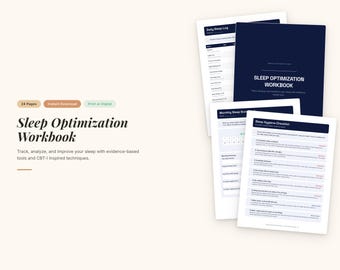 Cahier d'exercices pour l'optimisation du sommeil | Journal quotidien, liste de contrôle d'hygiène, CBT-I (téléchargement numérique)