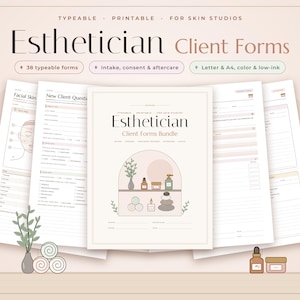 Esthetician Client Forms Bundle, Fillable Skin Care Intake Consent Form, Facial Treatment Record PDF image 1