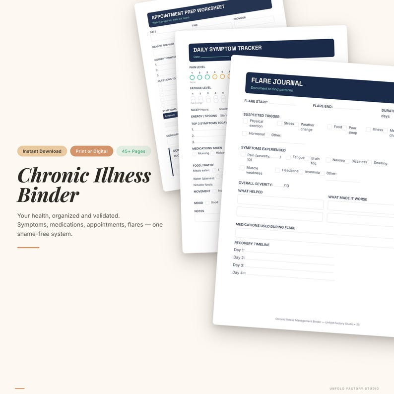 Chronic Illness Management Binder | Symptom Tracker, Flare Journal, Appointment Prep (PDF) image 1