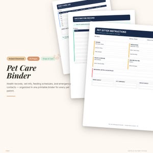 Pet Care Management Binder | Health, Vet, Feeding Schedules (PDF Download) image 1