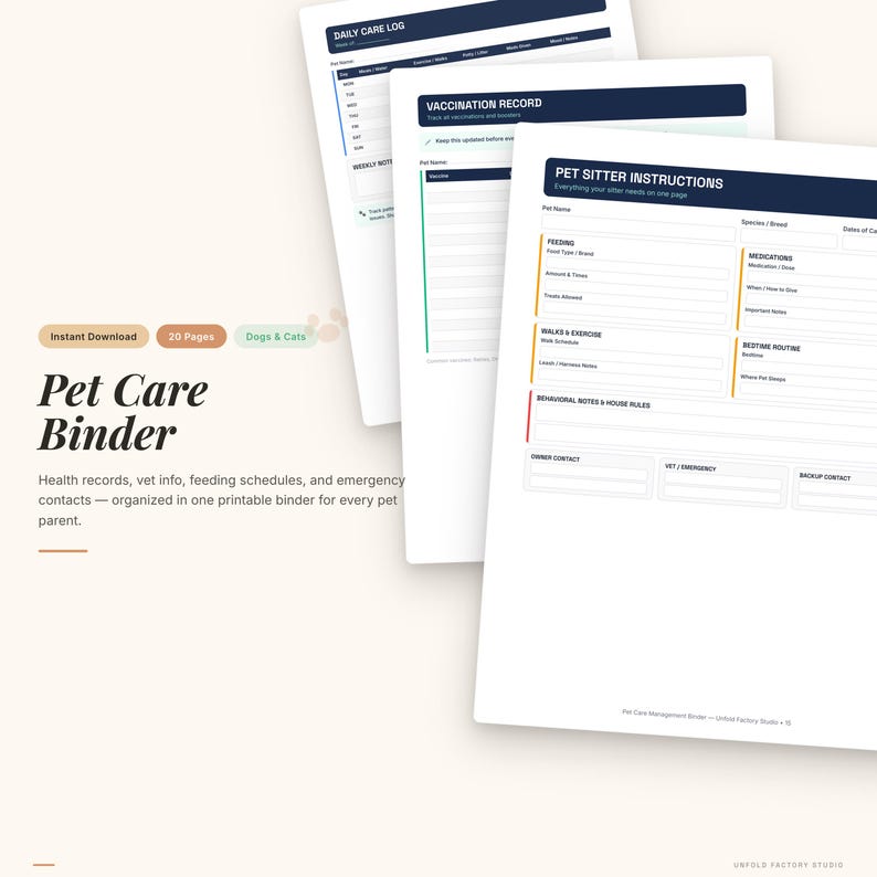 Pet Care Management Binder | Health, Vet, Feeding Schedules (PDF Download) image 1