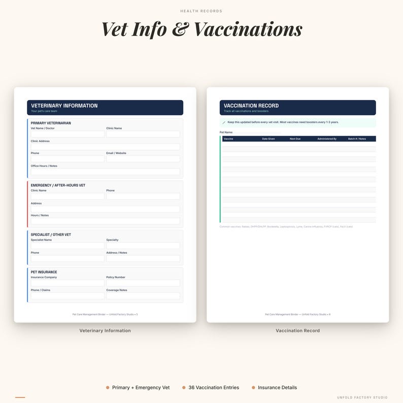Pet Care Management Binder | Health, Vet, Feeding Schedules (PDF Download) image 4