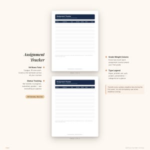 College Semester Planner | Assignment Tracker, Grade Calculator, Exam Prep (Digital Download) afbeelding 3