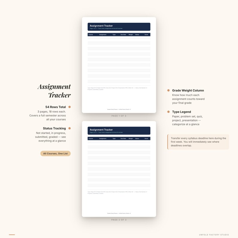 College Semester Planner | Assignment Tracker, Grade Calculator, Exam Prep (Digital Download) afbeelding 3