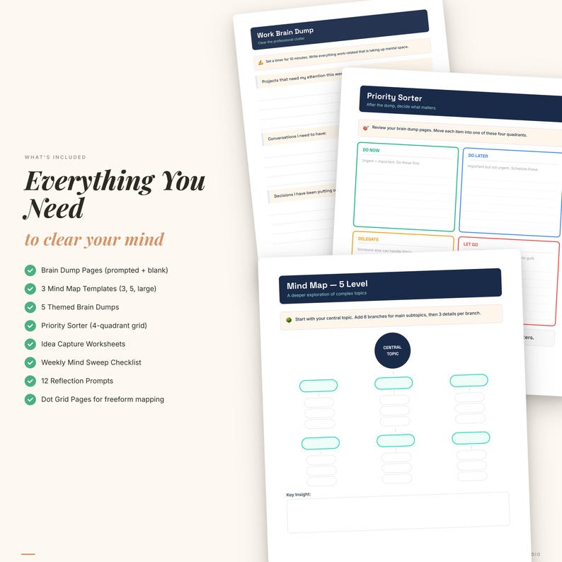 Brain Dump Journal & Mind Map Bundle | Thought Organizer PDF (Digital Download) image 2
