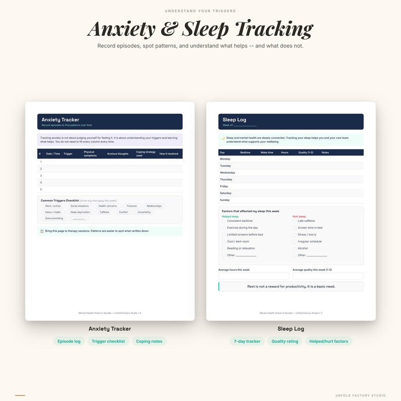 Mental Health Check-in Journal | Daily Mood Tracker, Anxiety Log (PDF Download) image 5