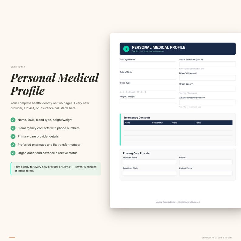 Ausdruckbarer Ordner für medizinische Unterlagen | Gesundheitsorganizer, Medikamenten-Tracker (PDF-Download) Bild 2