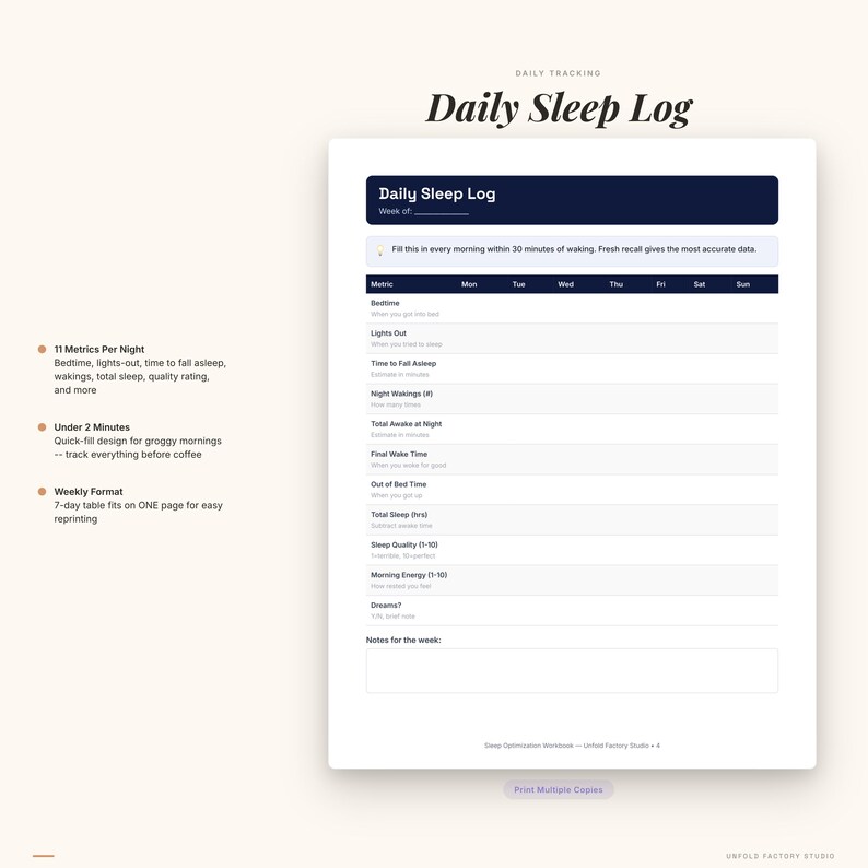 Sleep Optimization Workbook | Daily Log, Hygiene Checklist, CBT-I (Digital Download) image 2