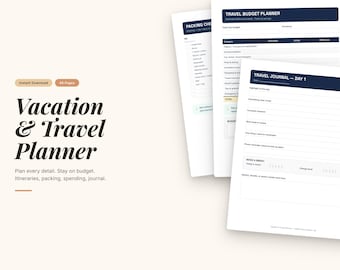 Afdrukbare vakantieplanner | Reisschema, budget, paklijst (digitale download)