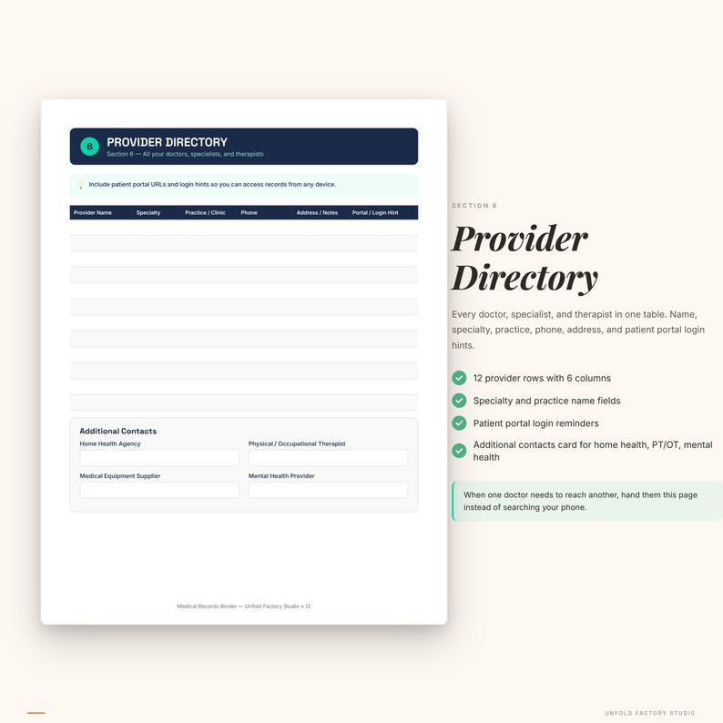 Ausdruckbarer Ordner für medizinische Unterlagen | Gesundheitsorganizer, Medikamenten-Tracker (PDF-Download) Bild 5