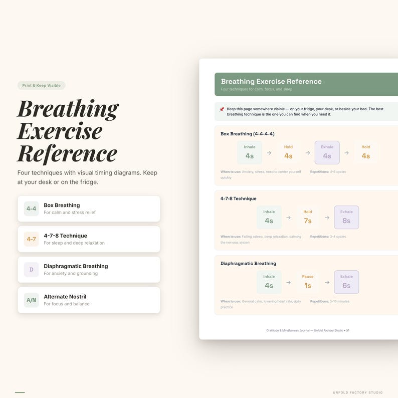 Gratitude Mindfulness Journal | Daily Prompts, Breathing Exercises (Digital Download) image 6