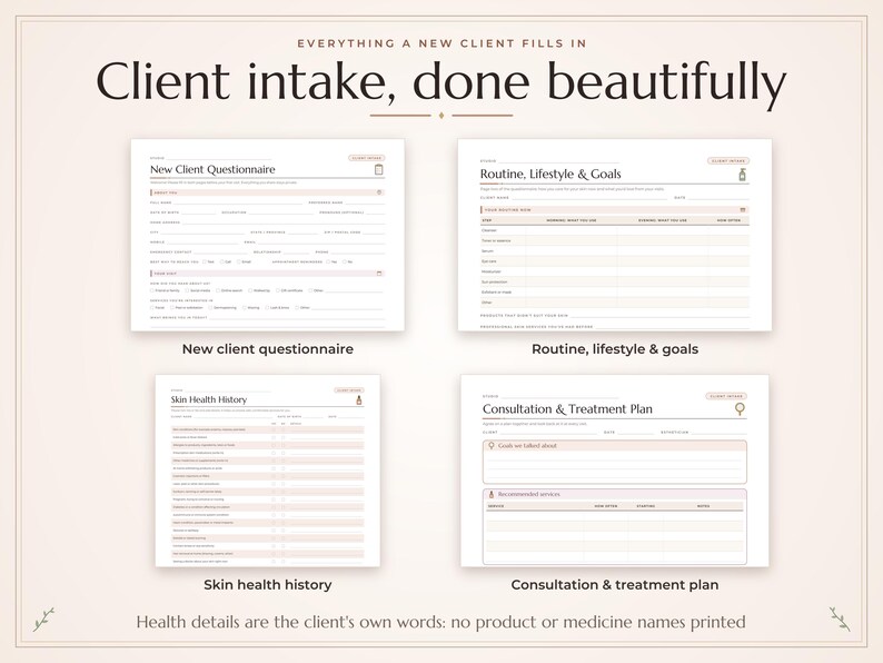 Esthetician Client Forms Bundle, Fillable Skin Care Intake Consent Form, Facial Treatment Record PDF image 3