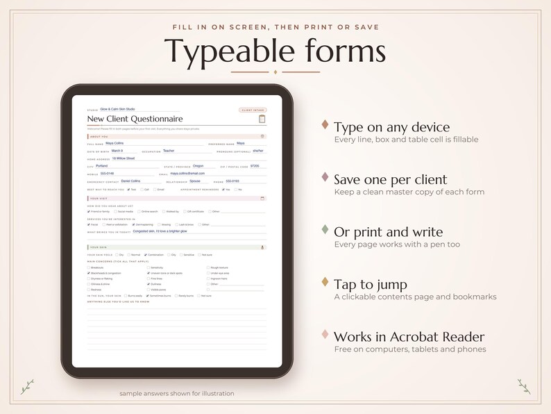 Esthetician Client Forms Bundle, Fillable Skin Care Intake Consent Form, Facial Treatment Record PDF image 9