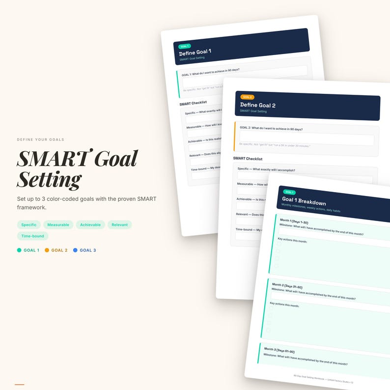 90-Day Goal Setting Workbook | SMART Planner, Habit Tracker (PDF Download) image 4