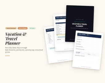 Agenda de vacances imprimable | Itinéraire de voyage, budget, liste de colisage (téléchargement numérique)