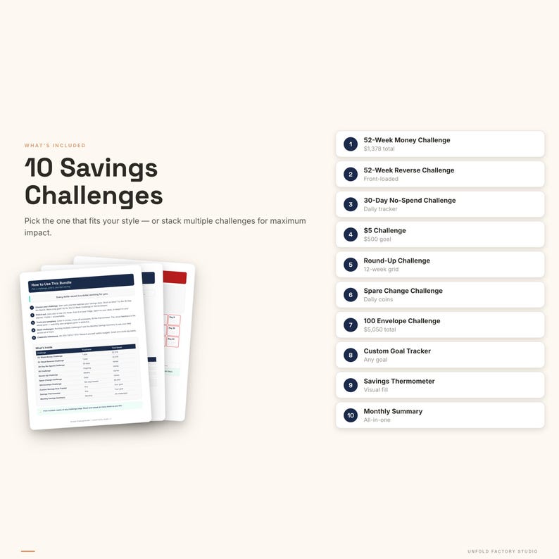Savings Challenge Bundle | 52 Week, 100 Envelope, No Spend Tracker (Digital Download) image 2
