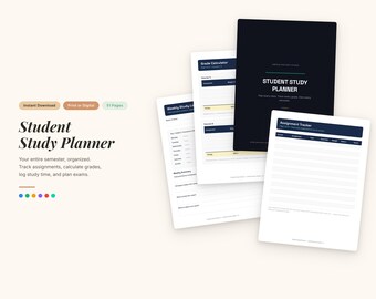 College Semester Planner | Assignment Tracker, Grade Calculator, Exam Prep (Digital Download)