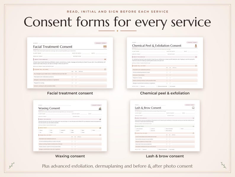 Esthetician Client Forms Bundle, Fillable Skin Care Intake Consent Form, Facial Treatment Record PDF image 5