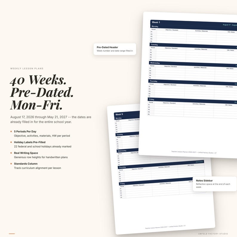 2026-2027 Teacher Lesson Planner | Pre-Dated Academic Year PDF image 3