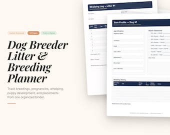 Dog Breeder Planner Printable | Whelping Log | Puppy Litter Tracker | Breeding Record Book | Puppy Weight Chart PDF Download