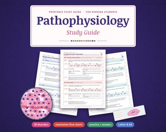 Pathophysiology Study Guide Printable for Nursing Students: Patho Notes, Mechanism Flow Charts, Quizzes