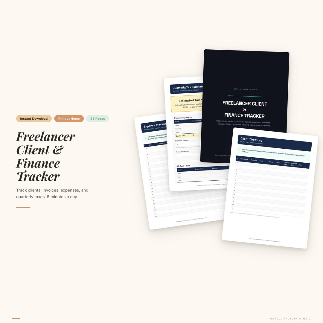Freelancer Finance Tracker Printable | Client Management Binder ...