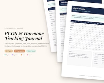 PCOS-hormoontrackingdagboek | Onregelmatige cyclus, symptoom, voedsel, labs pdf