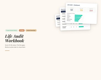 Cahier d'exercices d'audit de vie Google Sheets | Planificateur d'auto-évaluation (téléchargement numérique)