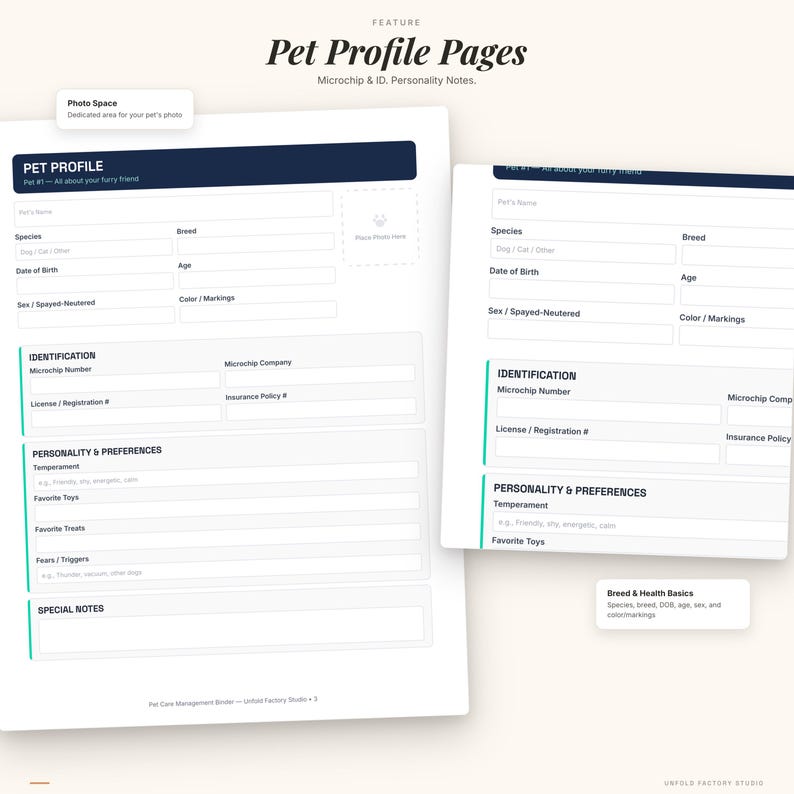 Pet Care Management Binder | Health, Vet, Feeding Schedules (PDF Download) image 3