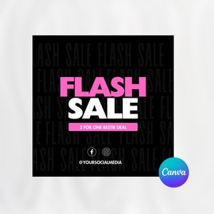 Flash Sale DIY Template, Pop Up Sale Flyer Template, Bestie Deal Canva Template, Pink And Black Flash Sale DIY Template, Premade Canva Flyer
