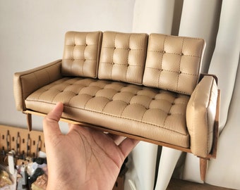 Dollhouse Furniture Miniature Couch Sofa 1/6 Scale  - tinyhometinygoods TeakWood Handmade
