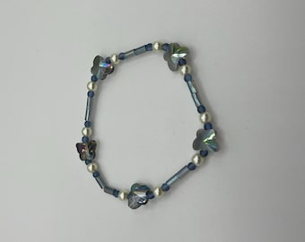 Butterfly and Pearl Stringed Bracelet, Stretchy Women Bracelet