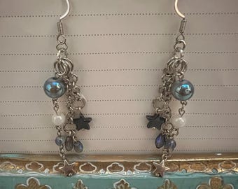 Blue fantasy dropdown earrings