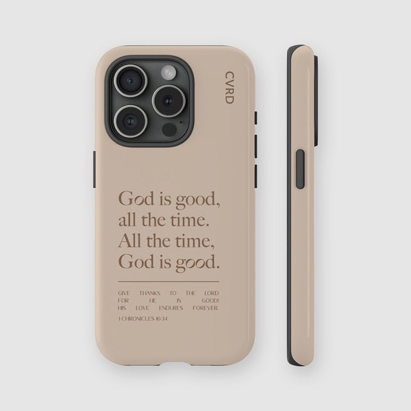 Cute Aesthetic Christian Phone Case, Stylish, God is Good All The Time, Tough Case, iPhone X 12 13 14 15, , Beige, Neutral, Women's, Pretty