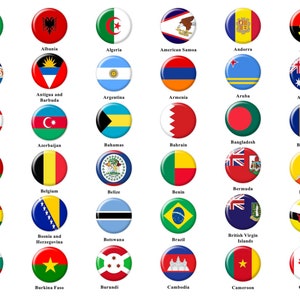 268 National Flag Pinback Buttons | Flags of the World | 3 Sizes available | Independence Day | Memorial Day | Flag Day