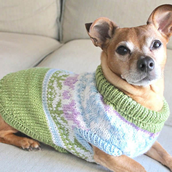 Dog Sweater PATTERN | Easter Bunny & Tulip Design | Knit Sweater in Round with Fair Isle Techniques