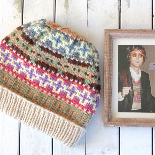 MODÈLE de chapeau tricoté | John Lennon inspiré | Bonnet tricoté avec des techniques Fair Isle
