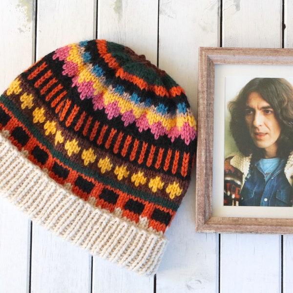 MODÈLE de chapeau tricoté | George Harrison inspiré | Bonnet tricoté avec des techniques Fair Isle
