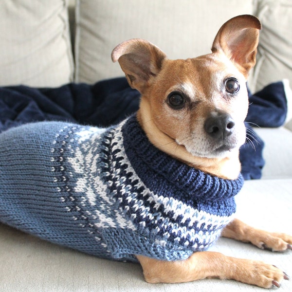 MODÈLE de pull pour chien | Conception de flocons de neige nordiques | Pull en tricot avec techniques Fair Isle