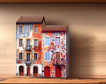 Dekorative Häuser aus Papier, Frankreich Papierhäuser & passende Ausmalbilder, Easy Paper House Modelle, Ausmalseiten