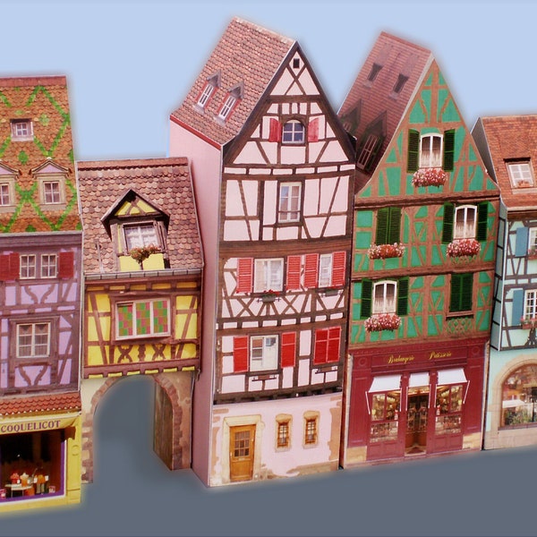 Papierhäuser aus aller Welt - Papierstadt in Elsass - Druckbare Papierhäuser - Realistische Papiermodelle - HO Häuser - Papiermodell zum Ausmalen
