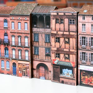 Papercraft & Coloring Kit: Toulouse, South West France. Cut, fold and glue 20 printable 3D Paper Models. World Paper Houses Decor Collection