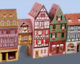 World paper houses - Alsace, France paper town - Printable paper houses - Realistic paper models - HO houses - Paper model coloring pages