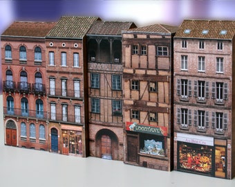France paper houses - Toulouse street in France - 3D Realistic architecture - Coloring according to a model - South France Paper buildings