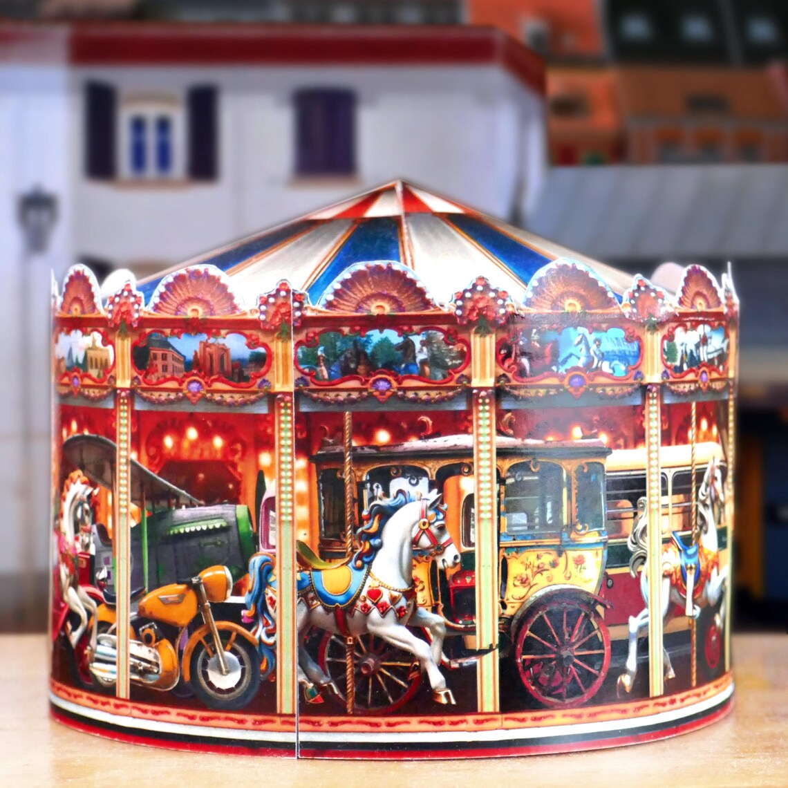 3D Paper Carousel Model + 3 Houses DIY Papercraft Decor. Digital ...