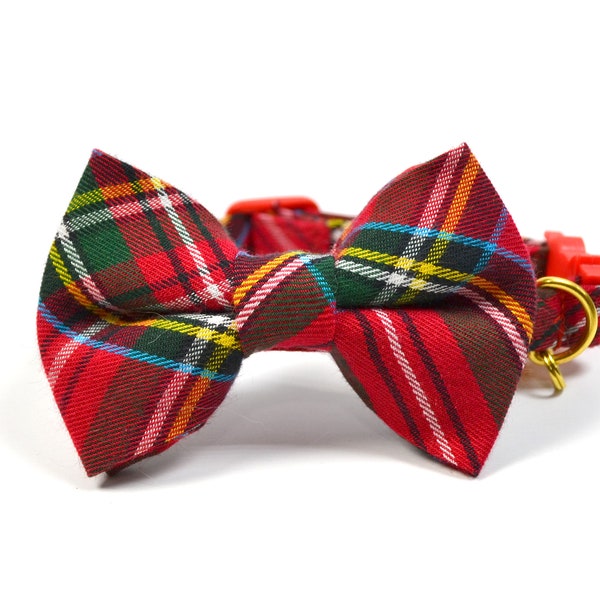 Christmas Red Tartan Cat Bow tie, Collar and /Break away Buckle//For Cat,Kitten,Small Dog Bow Tie