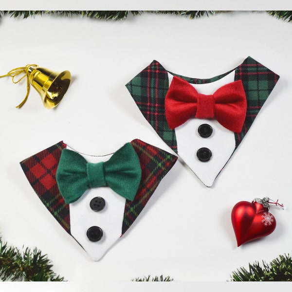 Christmas Tuxedo Bandana For Dogs and Cats/neck scarf/Tuxedo bib/pet's accessories/tartan check/cat cape/gift/christmas plaid