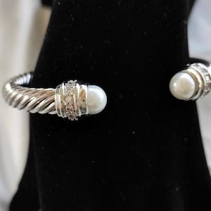 Cable Bracelet with Pearls and Diamonds, 7mm CUFF bracelets